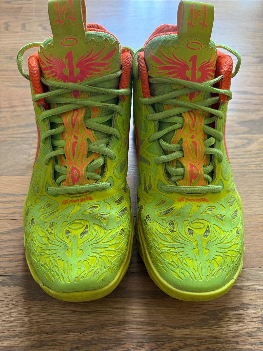 Puma x LaMelo Ball Kids Neon Green and Orange Basketball High-Top Sneakers